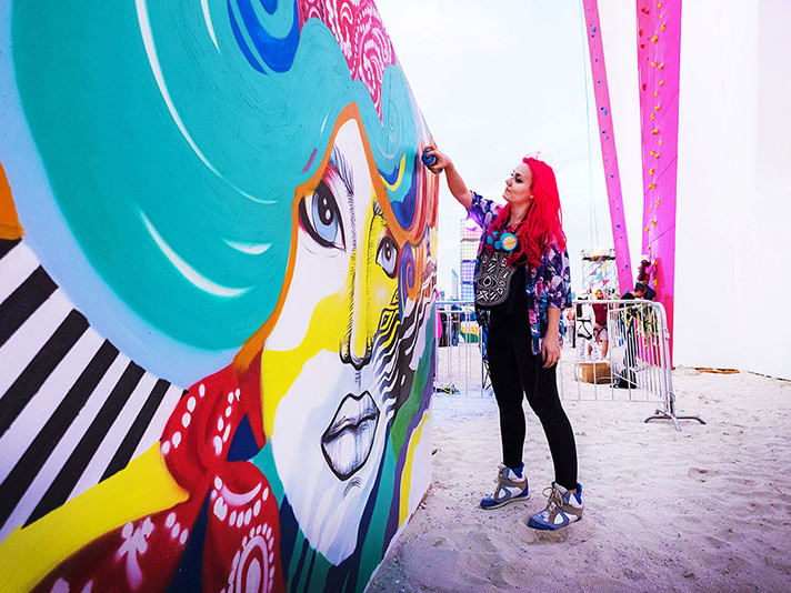 Female, artist, street art, graffiti, Dubai, Emirates, Wall, colors, portrait