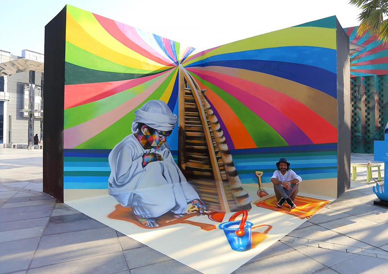 Anamorphosis, La Mer, Dubai, art, Graffiti, Street art, Portrat, arabic, Rainbow, Colors