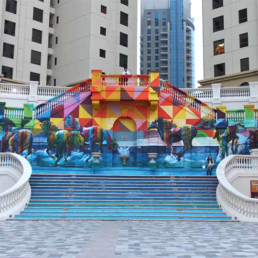 Graffiti, street art, City Walk, Dubai, Art, trompe l'oeil, anamorphosis, horses