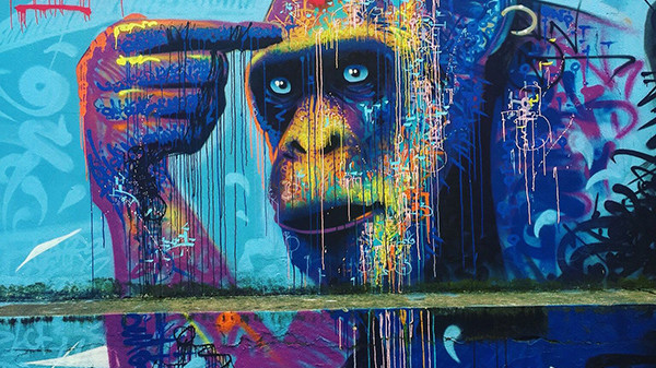 Monkey, graffiti, street art, wall, French, Marko93, Art is not dead