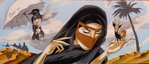 woman, portrat, dubai, graffiti, wall, street art