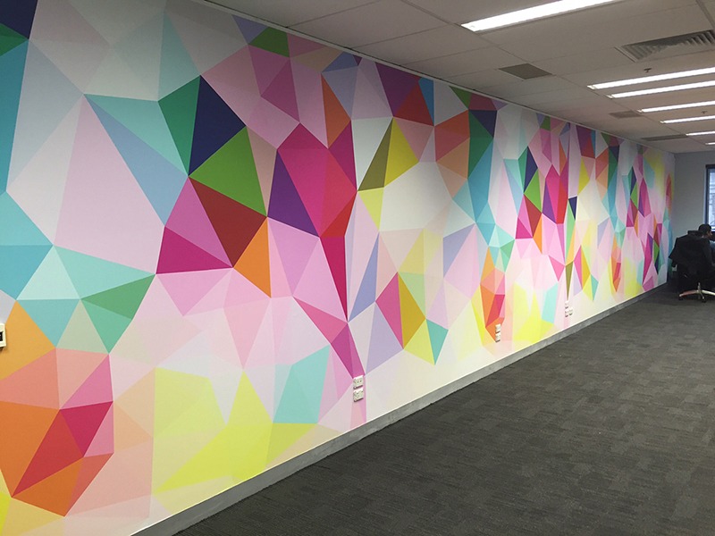 Colorful, geometric, decoration, wall, company, corridor