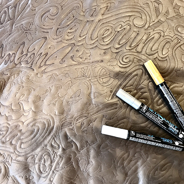 fabric, markers, leather, pyrography, animation