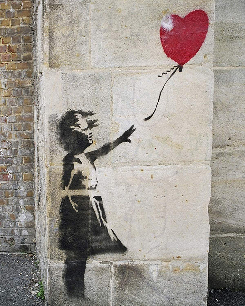 Banksy, stencil, young girl, art